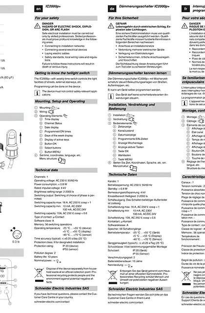 schneider施耐德Acti 9- 可编程夜灯开关 IC2000p+ 可编程薄暮开关-操作说明 (ZH)